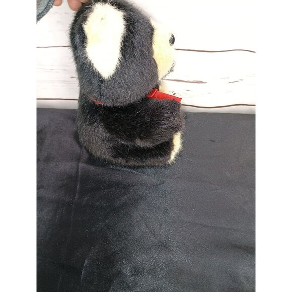 Black & Cream Plush Teddy Bear With Red Ribbon - Made By International Silver Co - Picture 4 of 5
